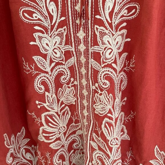 JOHNNY WAS Brick Red Embroidered 100% Linen Peasant Top: Size Small; NWOT! - Picture 8 of 9